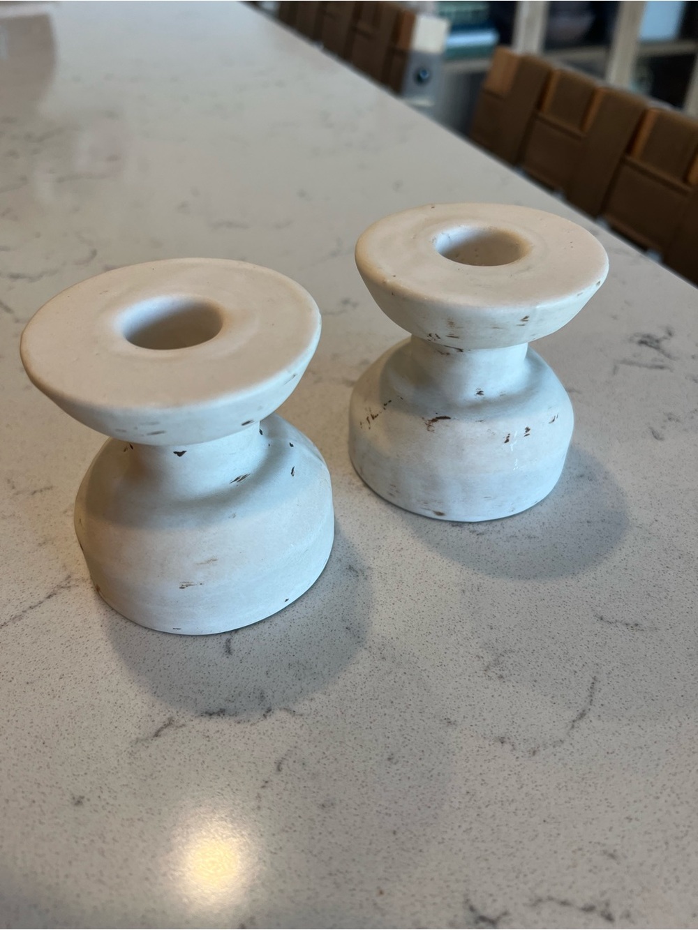 NWT Hearth & Hand Cream Distressed Ceramic Taper Candle Holders - Set of 2